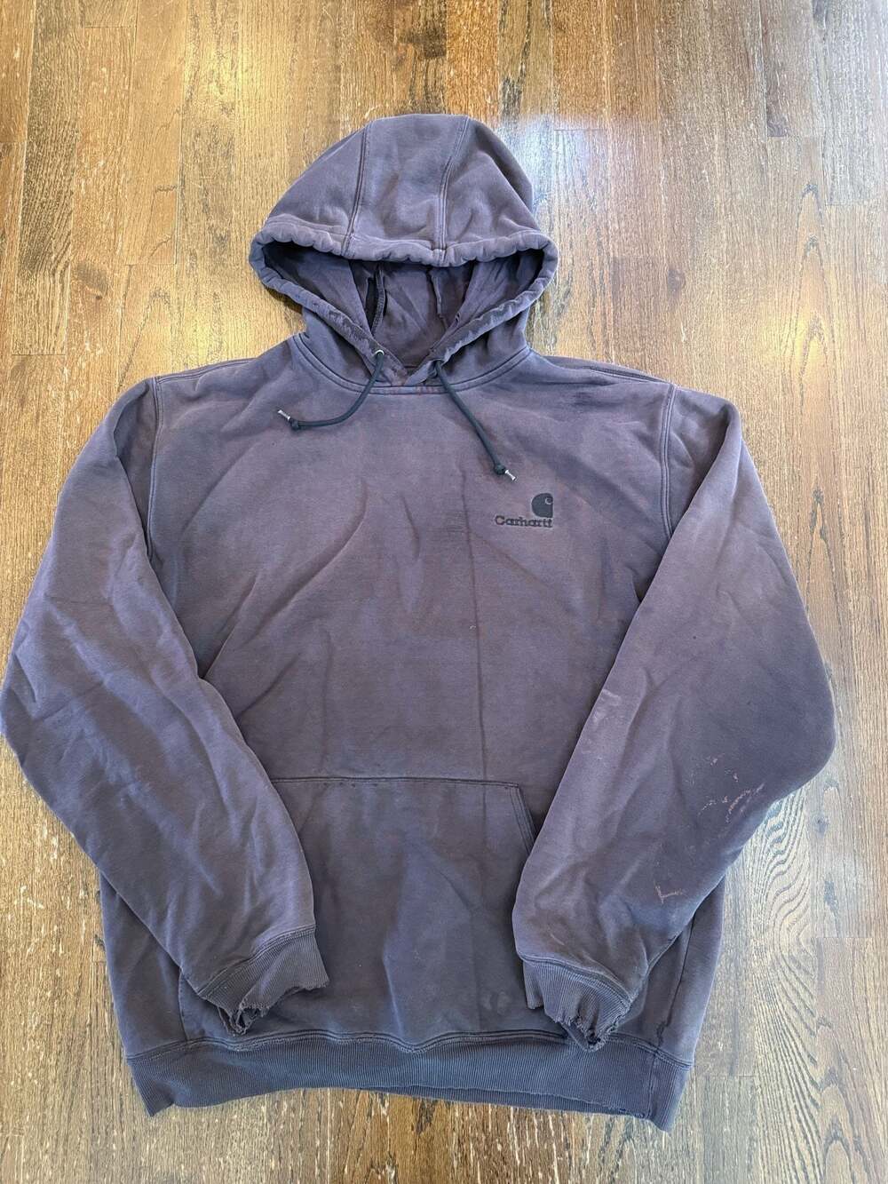 Thrashed Faded Carhartt Logo Embroidered Hoodie Navy Blue  Size L Tall